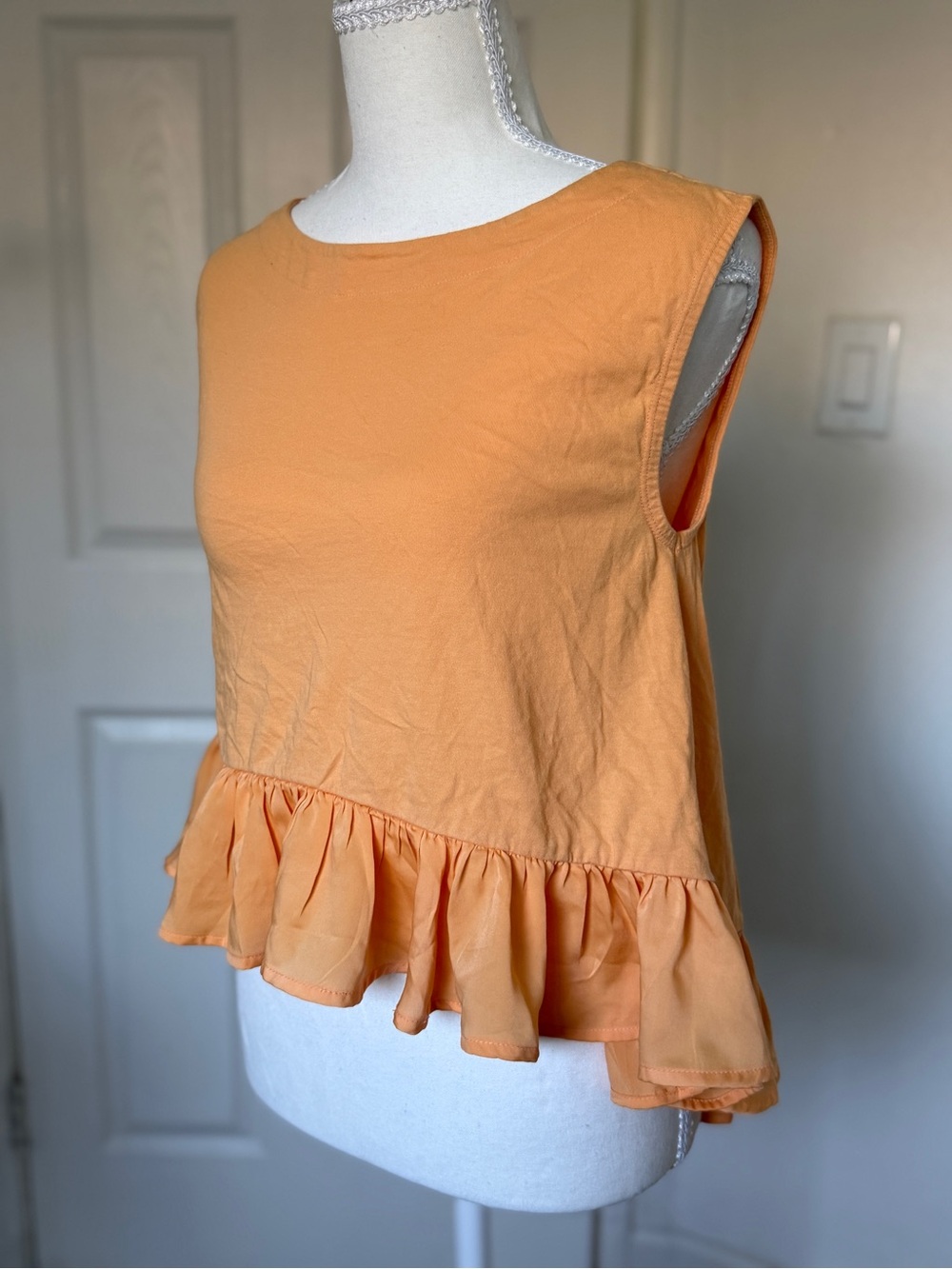 Maeve Anthropologie Peplum Tank Top XXS Peach Sleeveless Cotton Ruffle